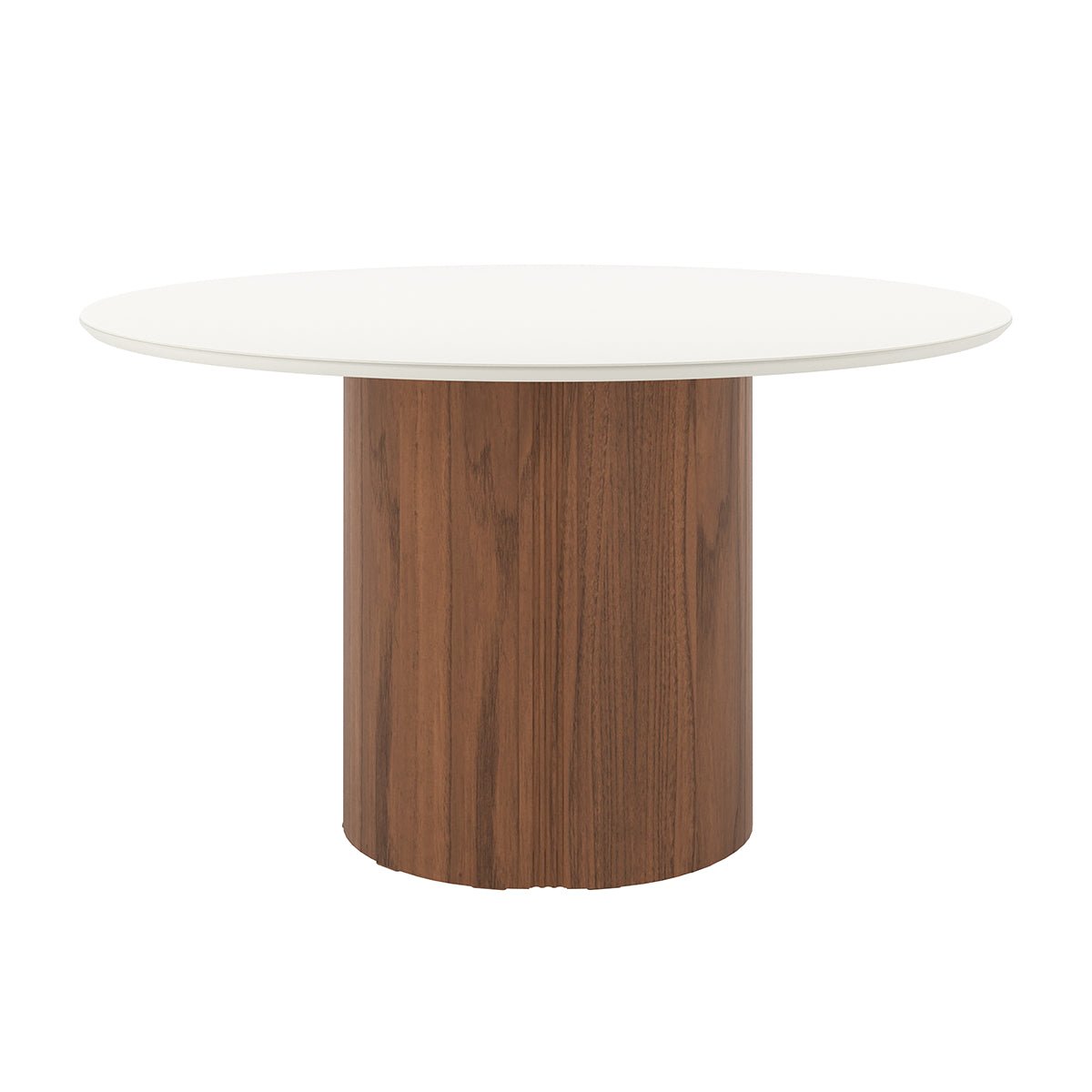 Mesa de Jantar Redonda com Vidro para 6 Lugares Kalina 135cm Off - White Fosco com Canella - Província - Mesa de jantar