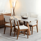 Mesa de Jantar Retangular com Vidro para 4 Lugares Avena 135cm Canella com Off - White Fosco - Província - Mesa de jantar