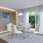Mesa de Jantar Retangular com Vidro para 6 Lugares Arcádia 184cm Off - White Fosco com Champanhe - Província - Mesa de jantar