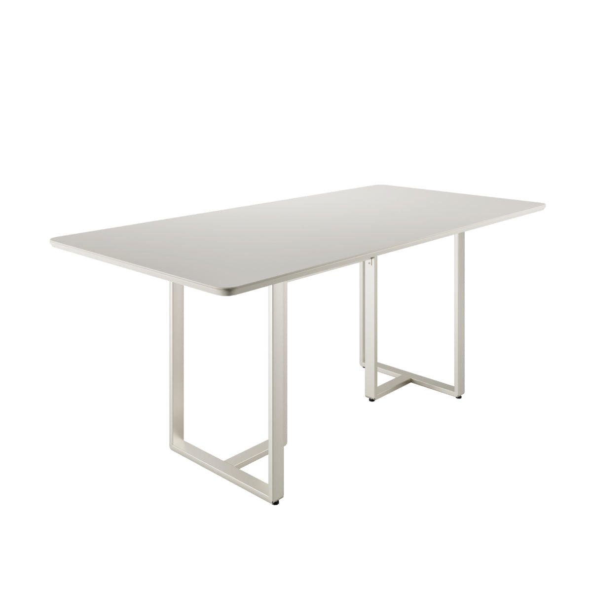 Mesa de Jantar Retangular com Vidro para 6 Lugares Arcádia 184cm Off - White Fosco com Champanhe - Província - Mesa de jantar