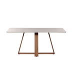 Mesa de Jantar Retangular com Vidro para 6 Lugares Avena 160cm Canella com Off - White Fosco - Província - Mesa de jantar