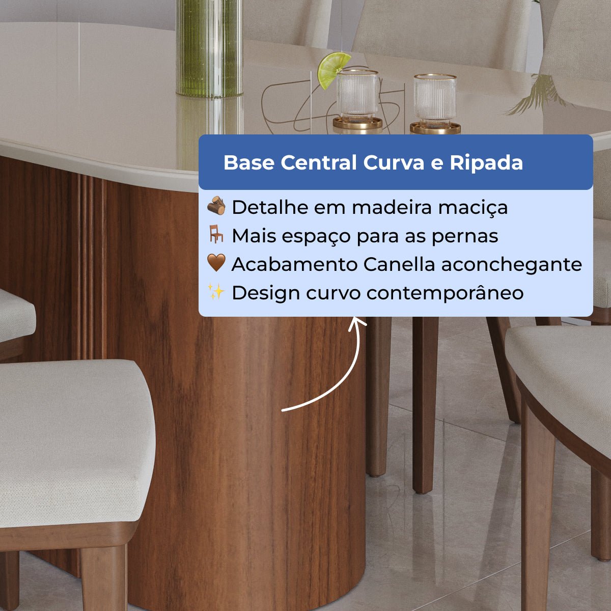 Mesa de Jantar Retangular com Vidro para 6 Lugares Kalina 184cm Off - White Fosco com Canella - Província - Mesa de jantar