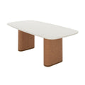 Mesa de Jantar Retangular com Vidro para 6 Lugares Lintz 184cm Off White Fosco com PU Caramelo e Canella - Província - Mesa de jantar