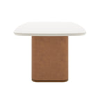 Mesa de Jantar Retangular com Vidro para 6 Lugares Lintz 184cm Off White Fosco com PU Caramelo e Canella - Província - Mesa de jantar