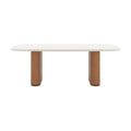 Mesa de Jantar Retangular com Vidro para 6 Lugares Lintz 184cm Off White Fosco com PU Caramelo e Canella - Província - Mesa de jantar