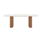 Mesa de Jantar Retangular com Vidro para 6 Lugares Lintz 184cm Off White Fosco com PU Caramelo e Canella - Província - Mesa de jantar
