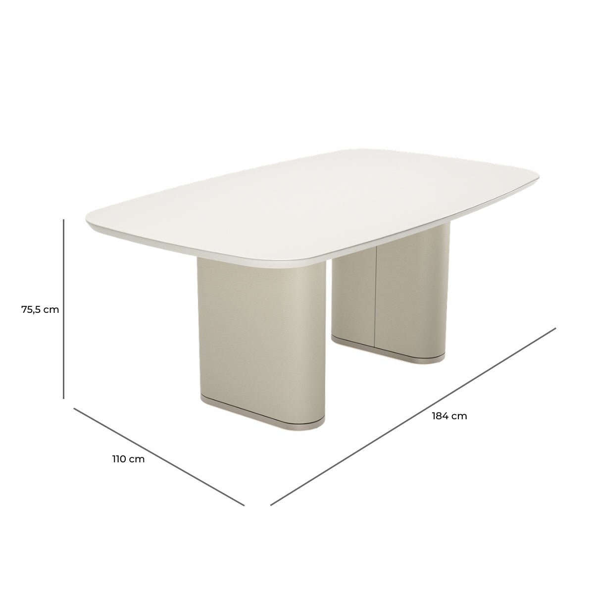 Mesa de Jantar Retangular com Vidro para 6 Lugares Lintz 184cm Off White Fosco com PU Off - White e Champanhe - Província - Mesa de jantar