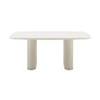 Mesa de Jantar Retangular com Vidro para 6 Lugares Lintz 184cm Off White Fosco com PU Off - White e Champanhe - Província - Mesa de jantar