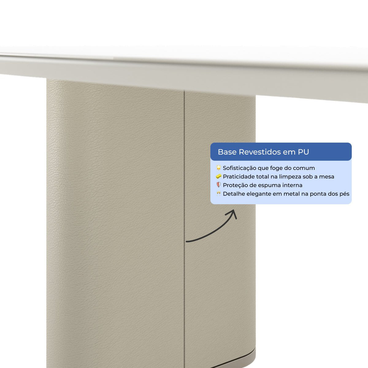 Mesa de Jantar Retangular com Vidro para 6 Lugares Lintz 184cm Off White Fosco com PU Off - White e Champanhe - Província - Mesa de jantar