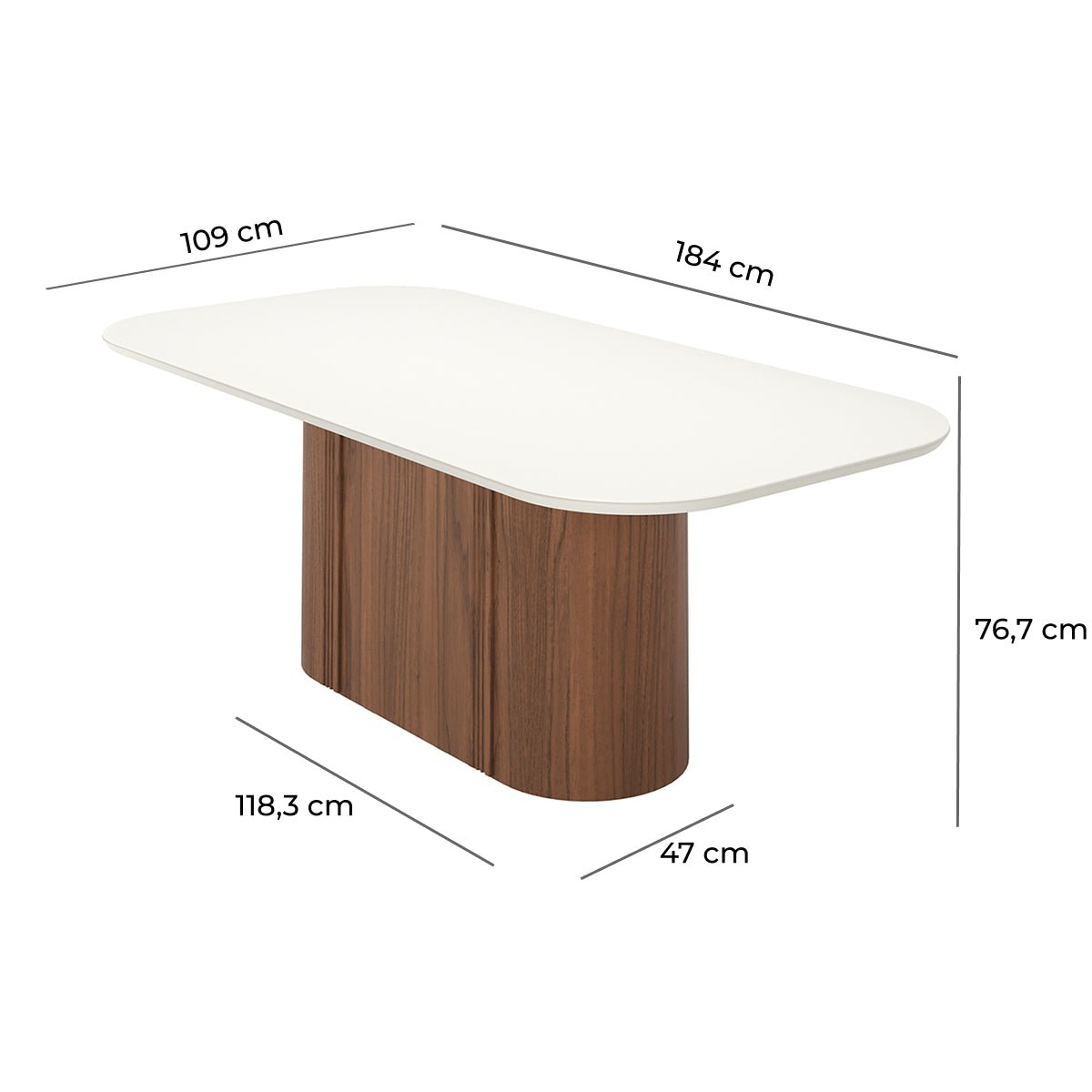 Mesa de Jantar Retangular com Vidro para 8 Lugares Kalina 220cm Off - White Fosco com Canella - Província - Mesa de jantar