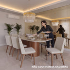 Mesa de Jantar Retangular com Vidro para 8 Lugares Kalina 220cm Off - White Fosco com Canella - Província - Mesa de jantar