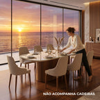 Mesa de Jantar Retangular com Vidro para 8 Lugares Kalina 220cm Off - White Fosco com Canella - Província - Mesa de jantar