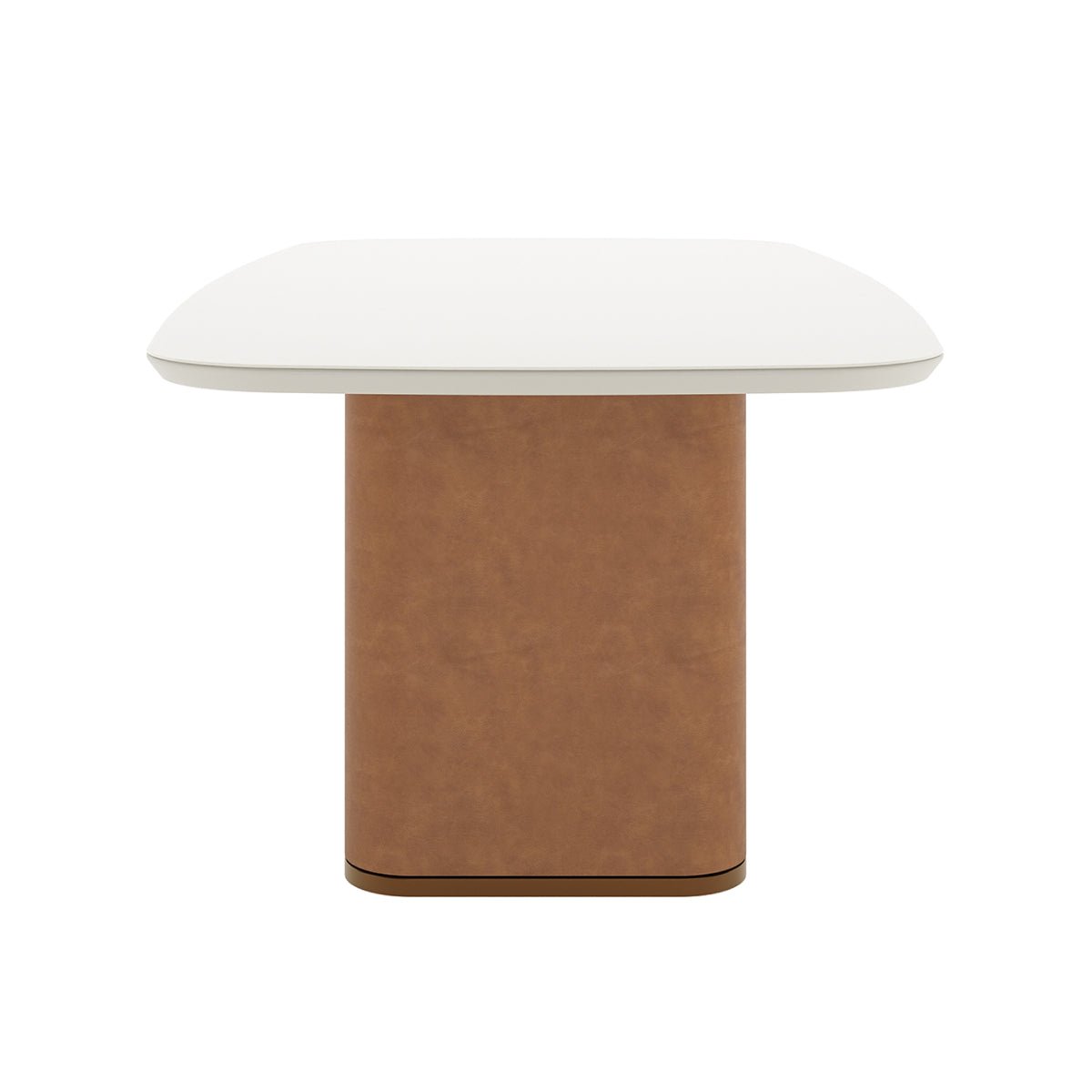 Mesa de Jantar Retangular com Vidro para 8 Lugares Lintz 219cm Off White Fosco com PU Caramelo e Canella - Província - Mesa de jantar