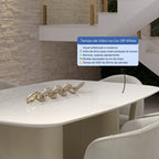Mesa de Jantar Retangular com Vidro para 8 Lugares Lintz 219cm Off White Fosco com PU Off - White e Champanhe - Província - Mesa de jantar