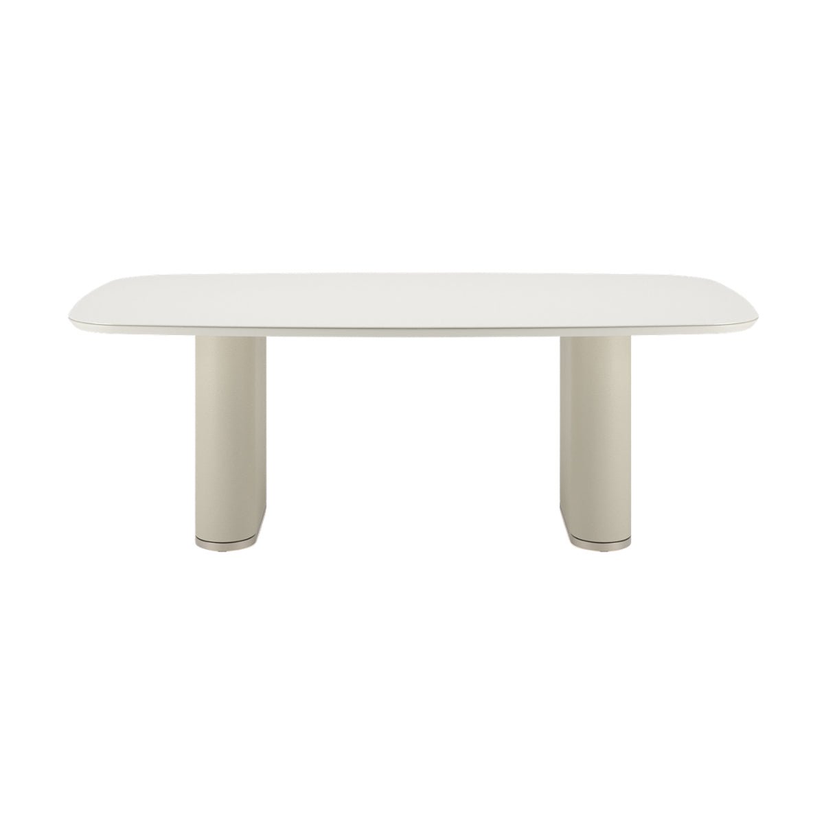Mesa de Jantar Retangular com Vidro para 8 Lugares Lintz 219cm Off White Fosco com PU Off - White e Champanhe - Província - Mesa de jantar