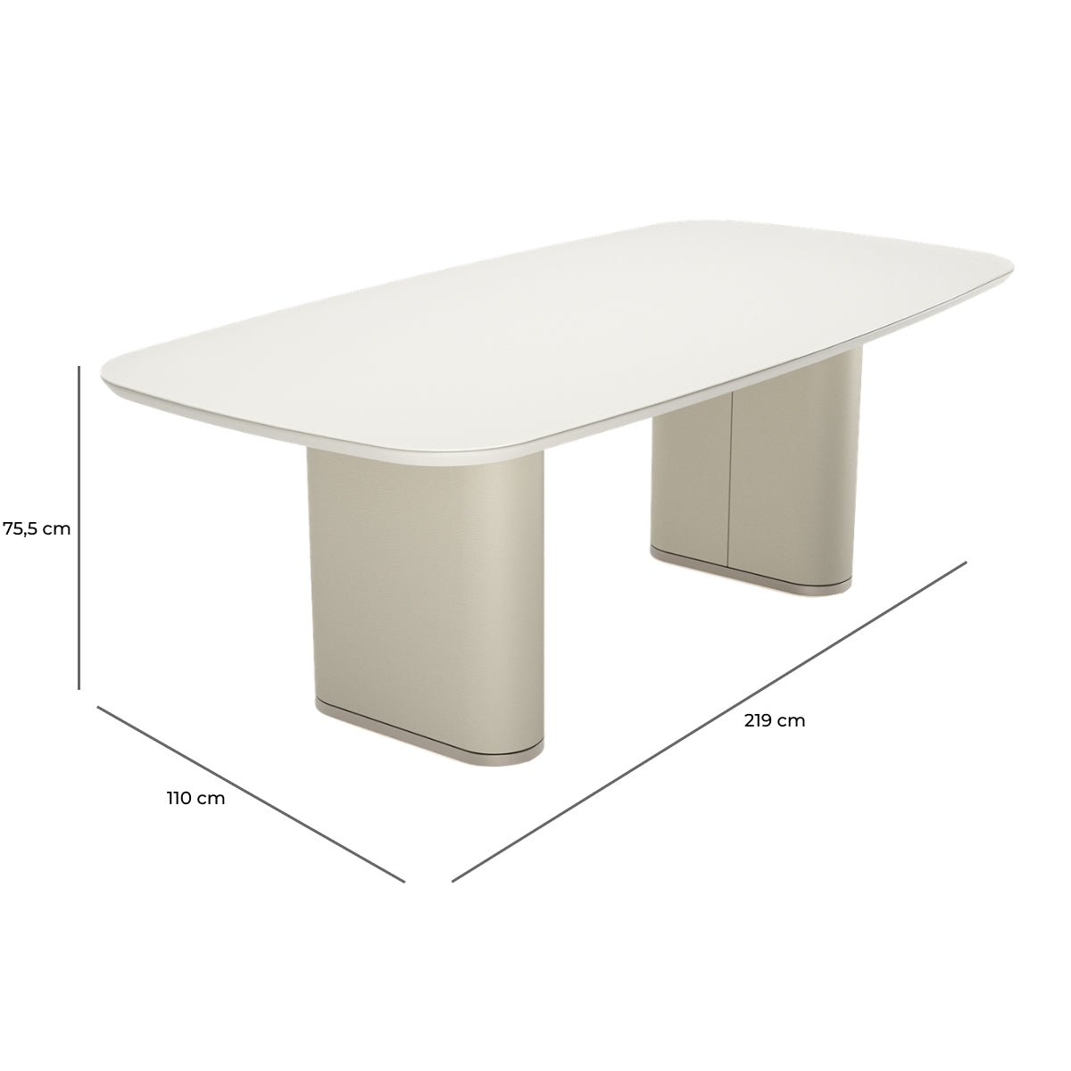 Mesa de Jantar Retangular com Vidro para 8 Lugares Lintz 219cm Off White Fosco com PU Off - White e Champanhe - Província - Mesa de jantar