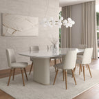 Mesa de Jantar Retangular com Vidro para 8 Lugares Lintz 219cm Off White Fosco com PU Off - White e Champanhe - Província - Mesa de jantar