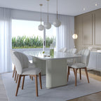 Mesa de Jantar Retangular com Vidro para 8 Lugares Lintz 219cm Off White Fosco com PU Off - White e Champanhe - Província - Mesa de jantar