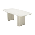 Mesa de Jantar Retangular com Vidro para 8 Lugares Lintz 219cm Off White Fosco com PU Off - White e Champanhe - Província - Mesa de jantar