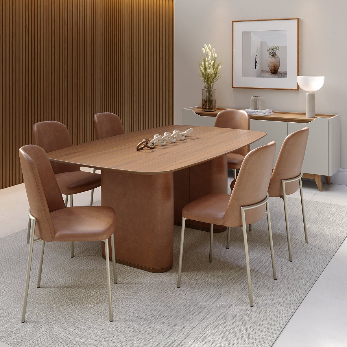 Mesa de Jantar Retangular para 6 Lugares Lintz 184cm Canella com PU Caramelo - Província - Mesa de jantar