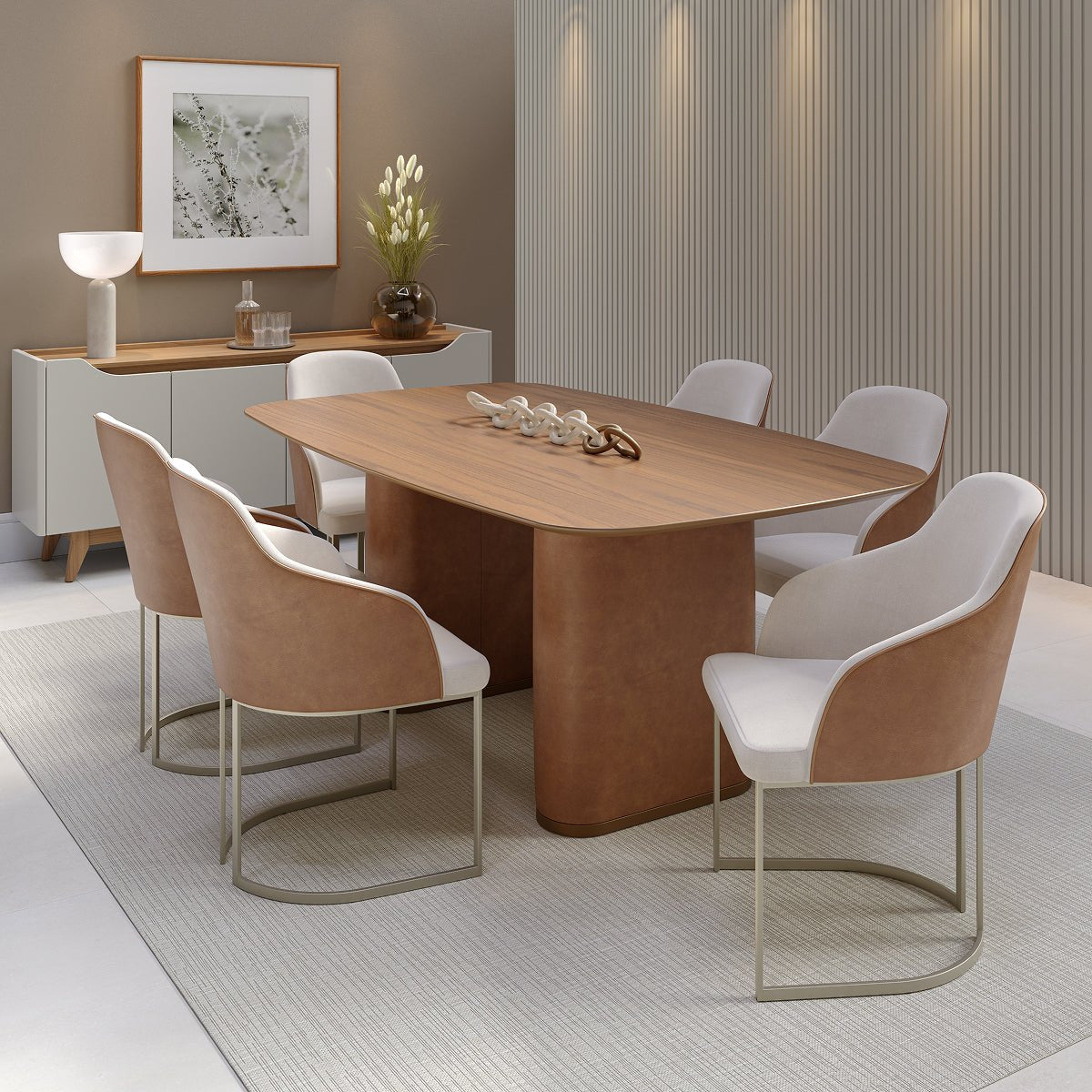 Mesa de Jantar Retangular para 6 Lugares Lintz 184cm Canella com PU Caramelo - Província - Mesa de jantar