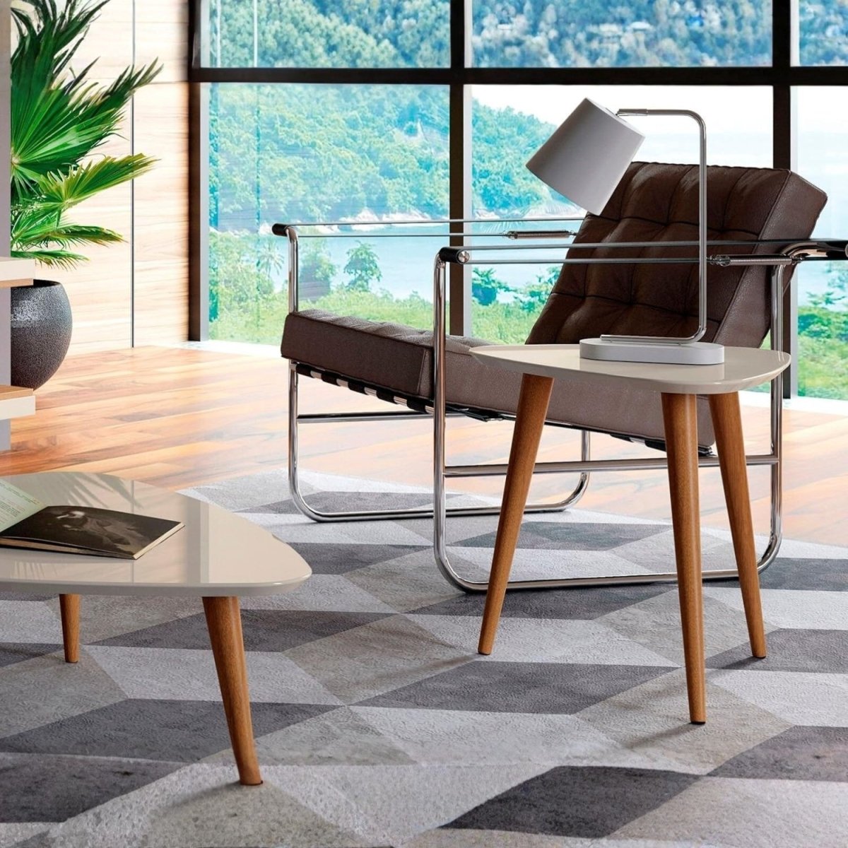 Mesa Lateral Triangular 51cm Utopia Off - White Gloss - Província - Mesa de centro