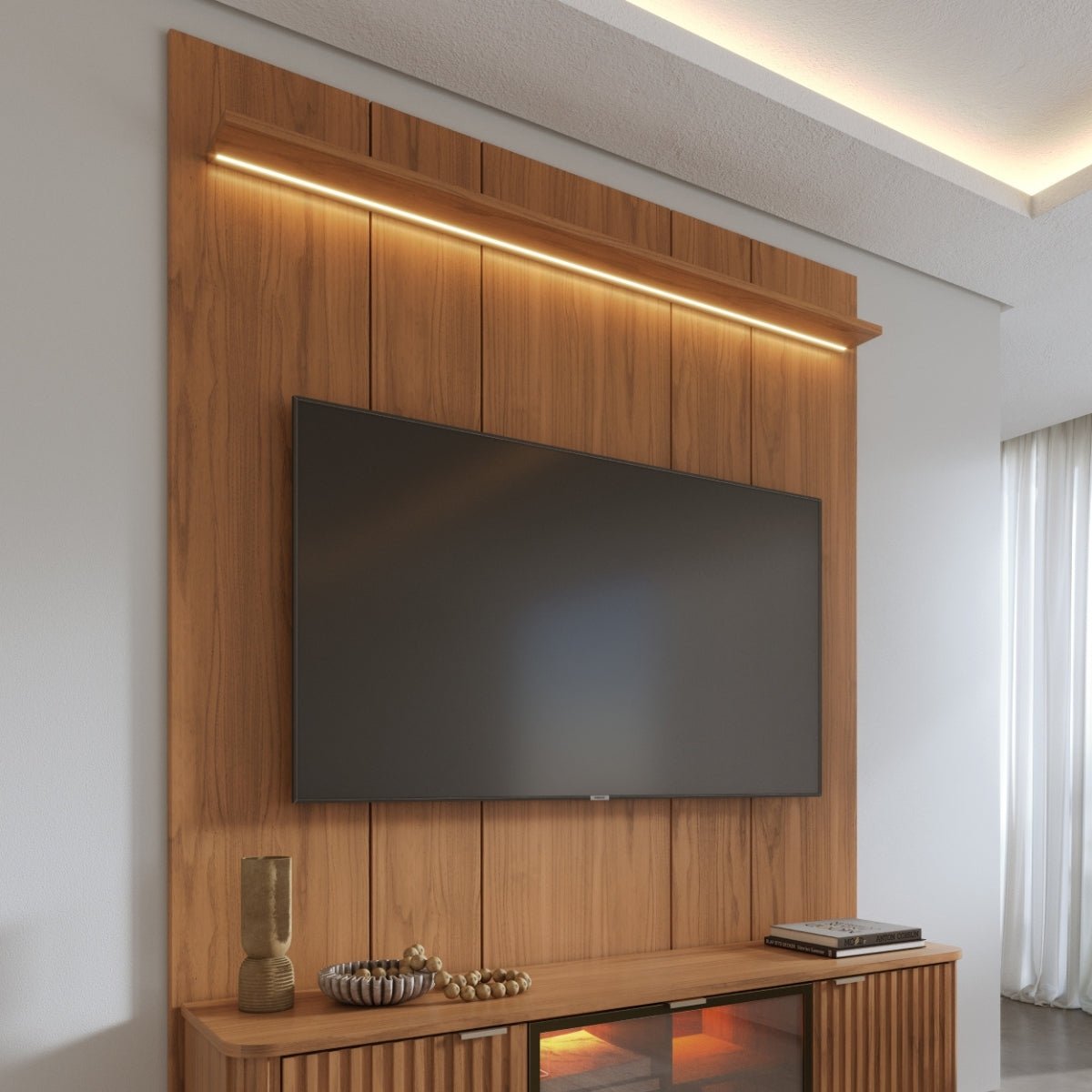 Painel para TV até 75 Polegadas com Prateleira e LED 100% MDF Neon Float 178cm - Província - Painel para TV