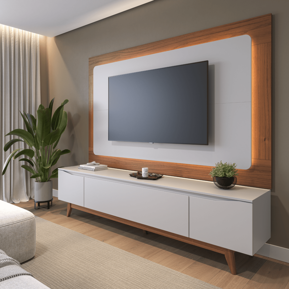 Painel para TVs até 75 Polegadas Oslo 182cm Off White Fosco com Canella - Província - Painel para TV