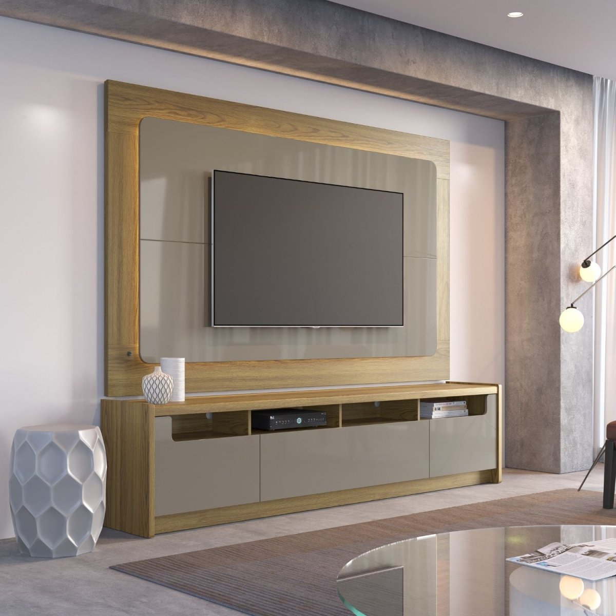 Painel para TVs até 75 Polegadas Oslo 220cm Grigio Gloss - Província - Painel para TV