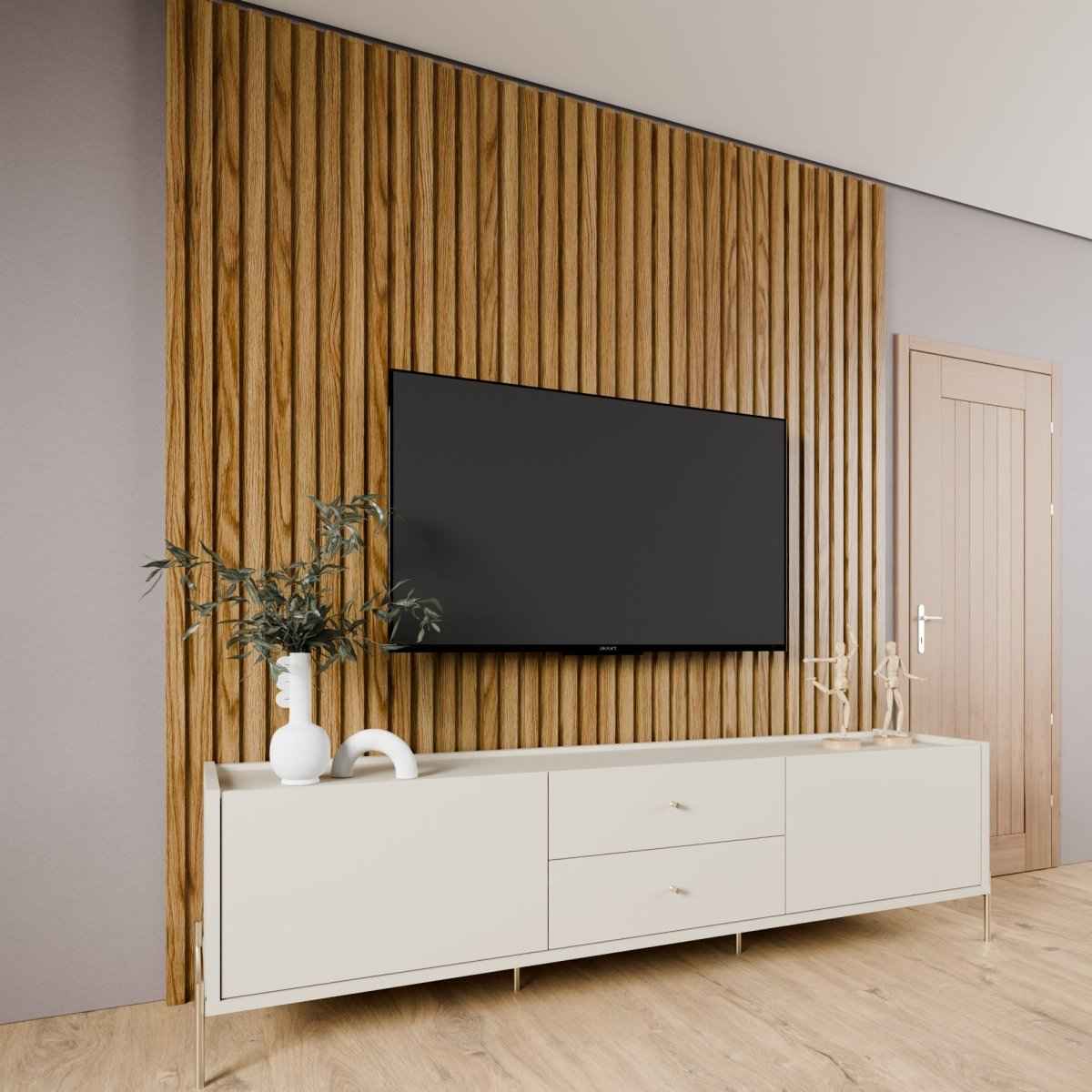 Painel Ripado Modular para TV até 75 Polegadas Devin 140x250cm Natural