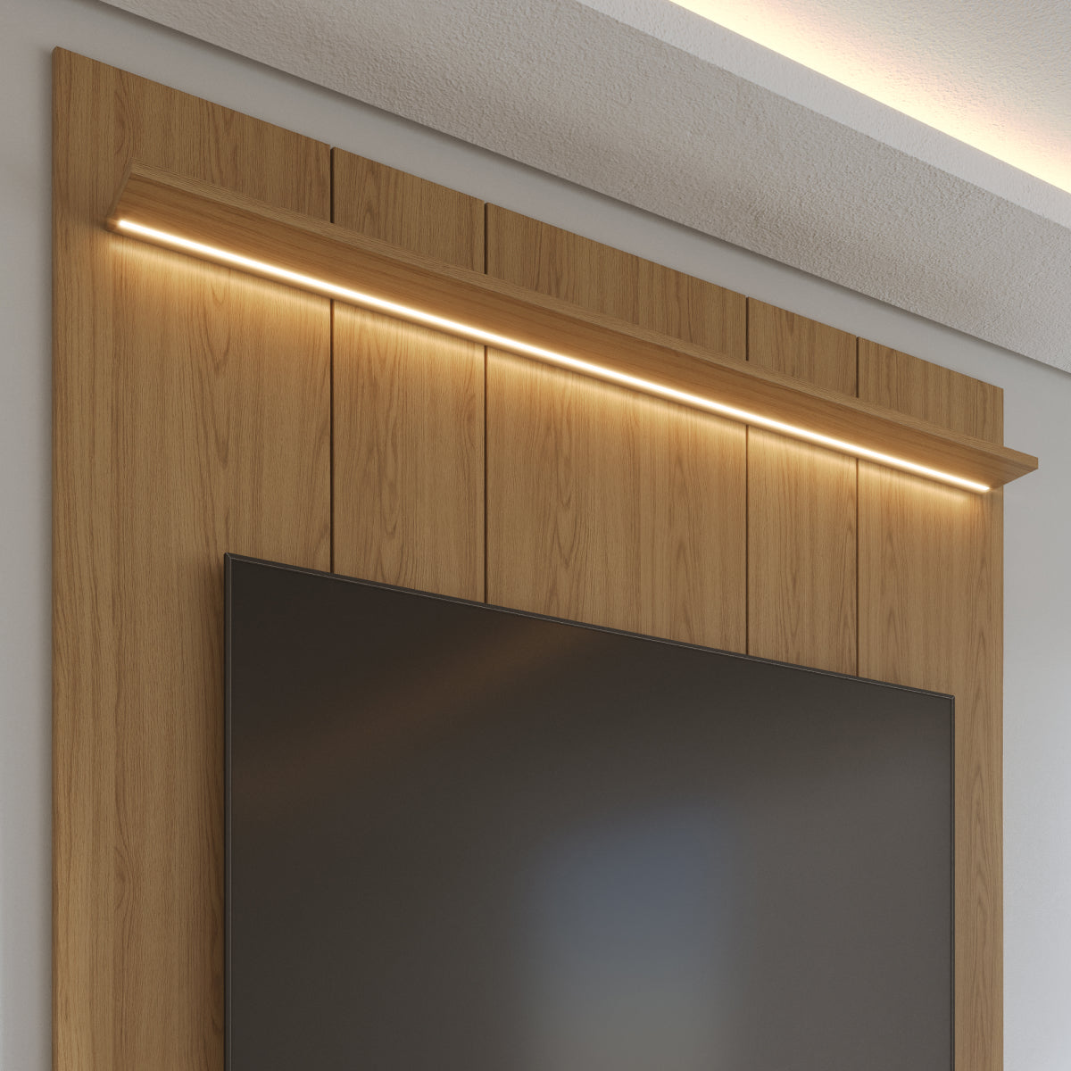 Rack com Painel para TV até 75 Polegadas Vidro Reflecta 100% MDF com Led Lincoln Float 178cm