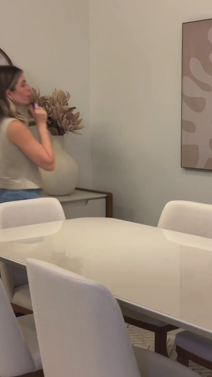 Mesa de Jantar Retangular com Vidro para 6 Lugares Donatella 180cm Off-White Fosco com Natural