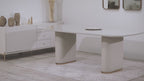 Mesa de Jantar Retangular com Vidro para 8 Lugares Lintz 219cm Off White Fosco com PU Off-White e Champanhe