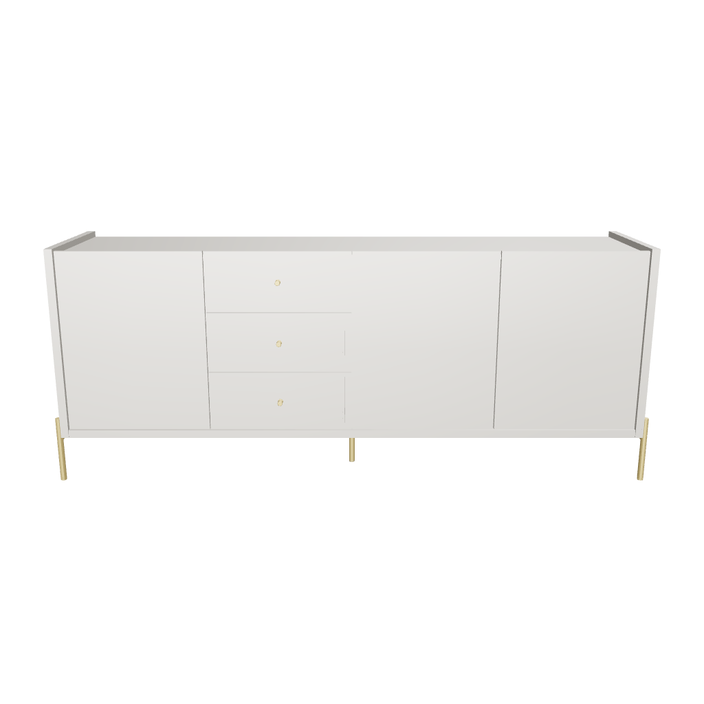 Buffet 3 Portas 3 Gavetas Jasper 185cm Off-White Fosco com Dourado