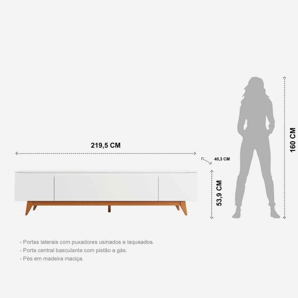Rack com Painel para TV até 75 Polegadas MDF 220cm Pés em Madeira Maciça Flynt Oslo - Província - Rack com painel