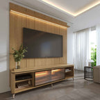 Rack com Painel para TV até 75 Polegadas Vidro Reflecta 100% MDF com Led Lincoln Float 215cm - Província - Rack com painel