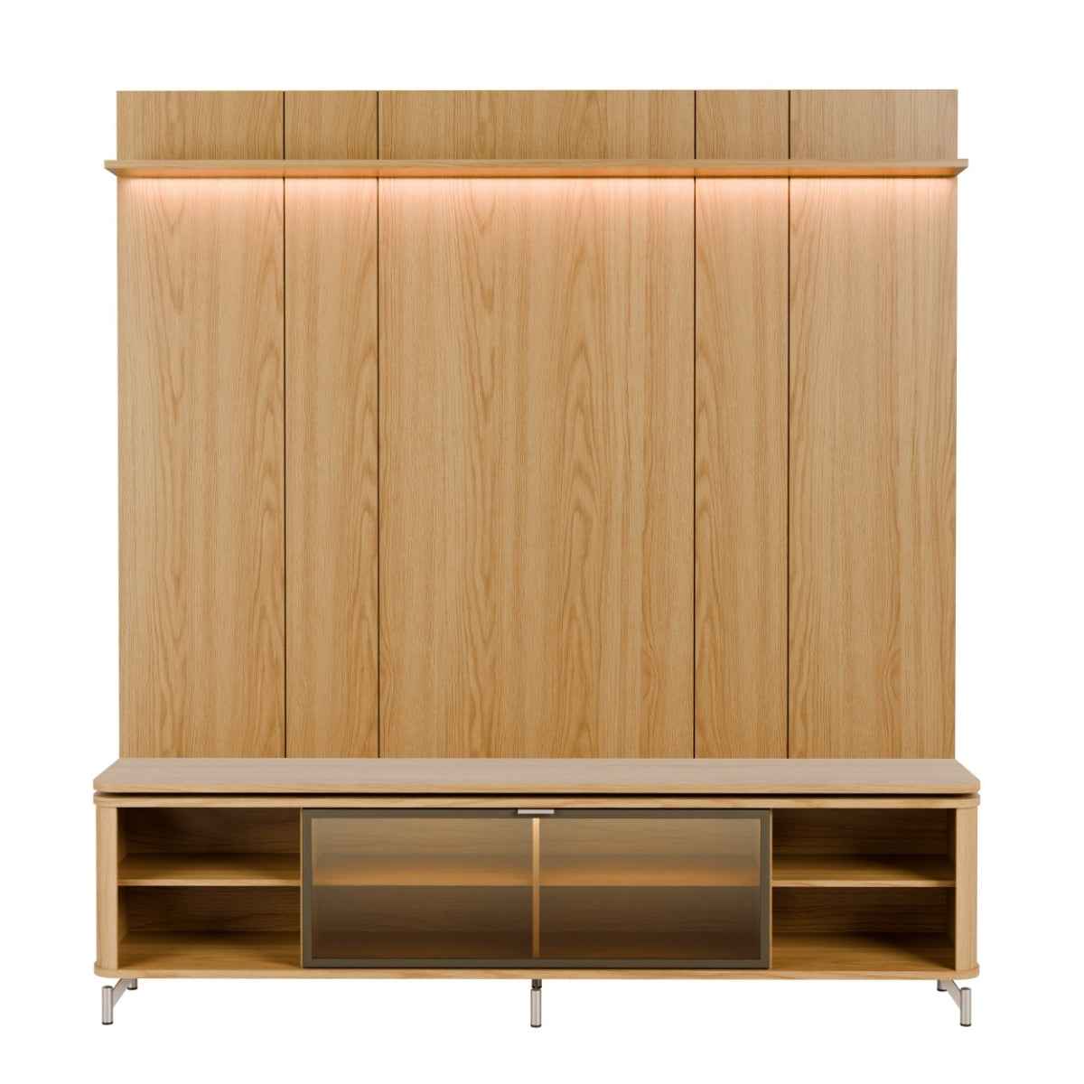 Rack com Painel para TV até 75 Polegadas Vidro Reflecta 100% MDF com Led Lincoln Float 215cm - Província - Rack com painel
