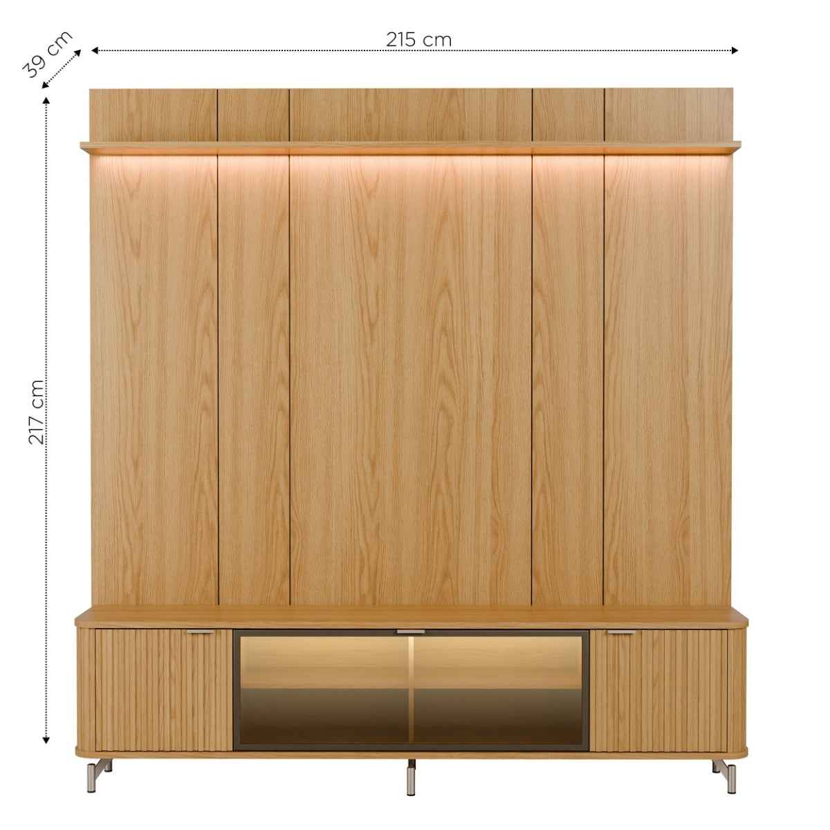 Rack com Painel para TV até 75 Polegadas Vidro Reflecta 100% MDF com Led Neon Float 215cm - Província - Rack com painel
