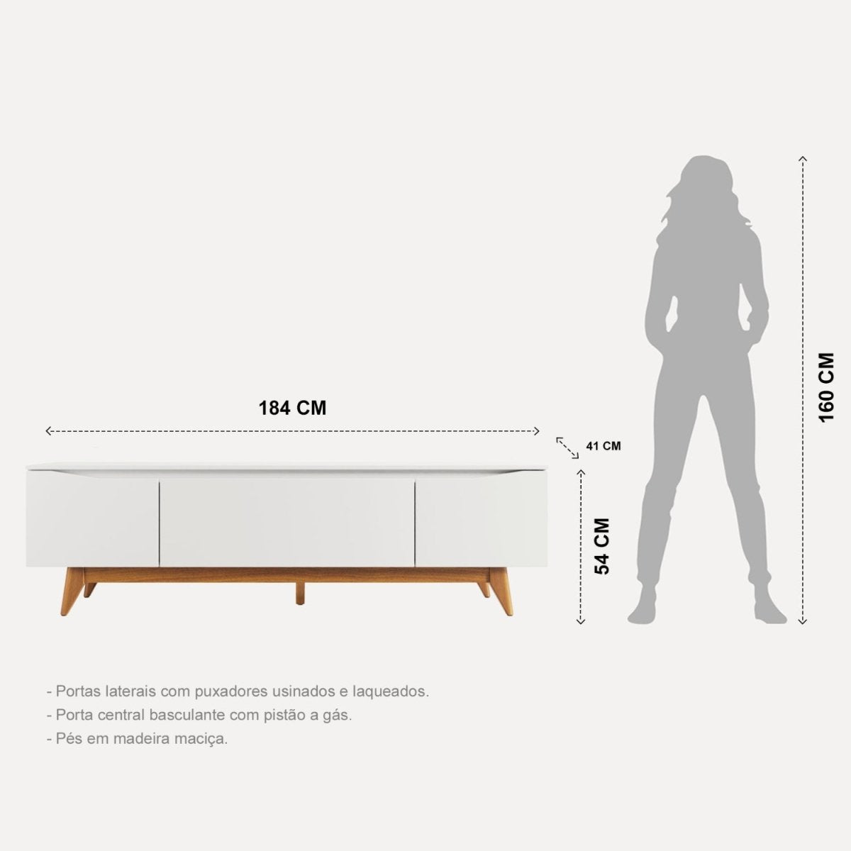 Rack Flynt para TVs até 75 Polegadas 3 Portas 184cm Branco Fosco com Natural - Província - Rack