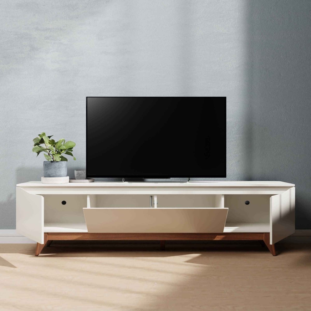 Rack Flynt para TVs até 75 Polegadas 3 Portas 184cm Off White com Natural - Província - Rack