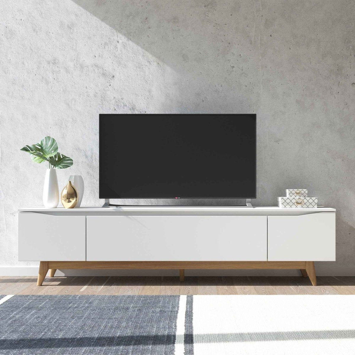 Rack Flynt para TVs até 75 Polegadas 3 Portas 184cm Off White com Natural - Província - Rack