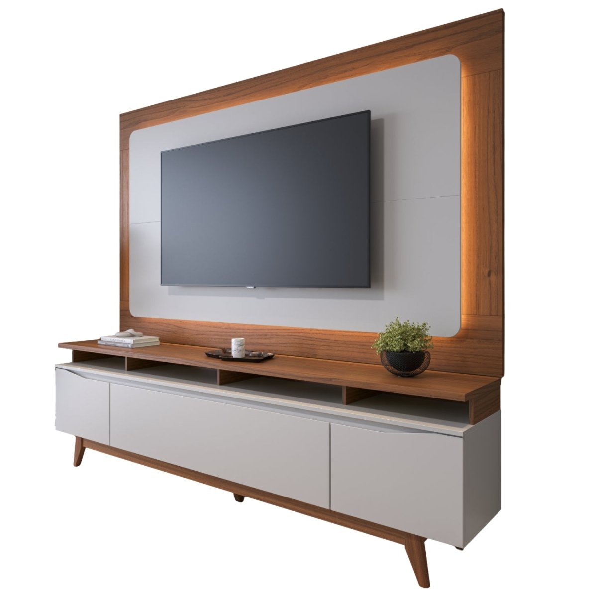 Rack Flynt ST com Painel para TV até 75 Polegadas 220cm Oslo Off White com Canela - Província - 
