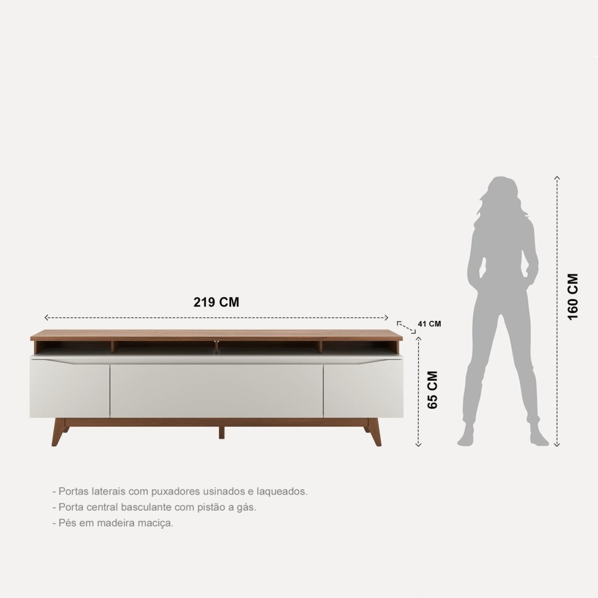 Rack Flynt ST com Painel para TV até 75 Polegadas 220cm Oslo Off White com Canela - Província - 