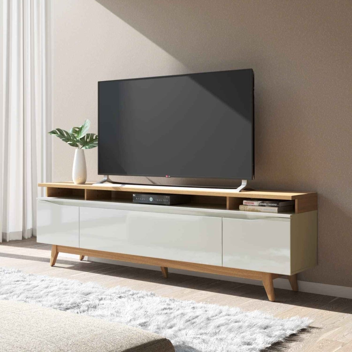 Rack Flynt ST para TVs até 75 Polegadas 3 Portas 185cm Off White com Canella - Província - Rack