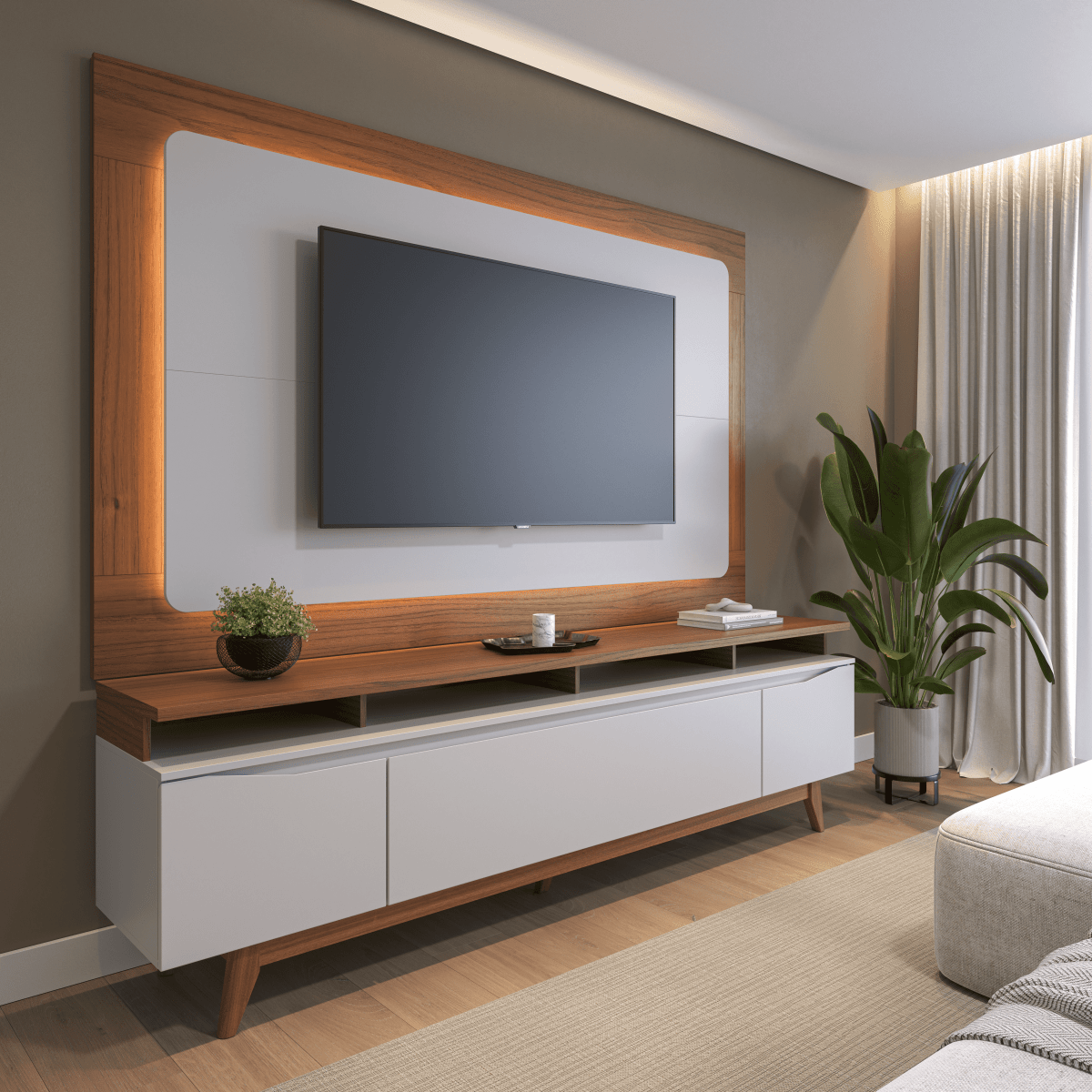 Rack Flynt ST para TVs até 75 Polegadas 3 Portas 220 cm Off White com Canella - Província - Rack