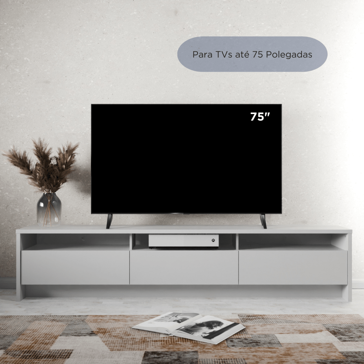 Rack para TV 75 Polegadas 3 Portas 184cm Aspen - Branco - Província - Rack com painel