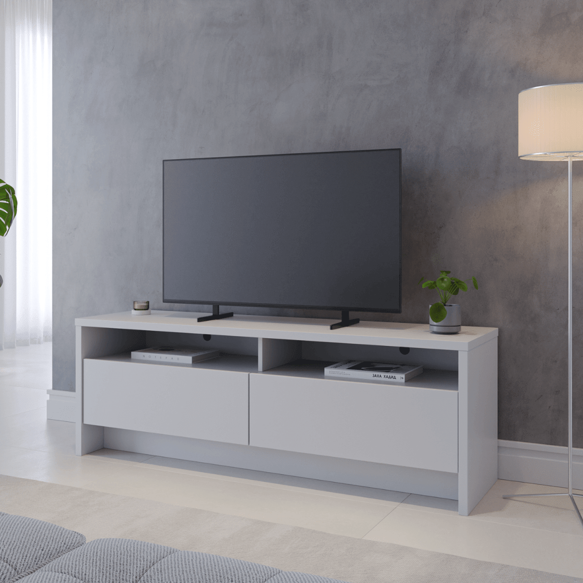 Rack para TVs até 50 Polegadas 2 Portas Aspen 135cm Branco Fosco - Província - Rack com painel