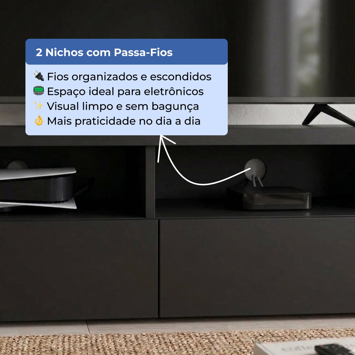 Rack para TVs até 50 Polegadas 2 Portas Aspen 135cm - Província - Rack com painel