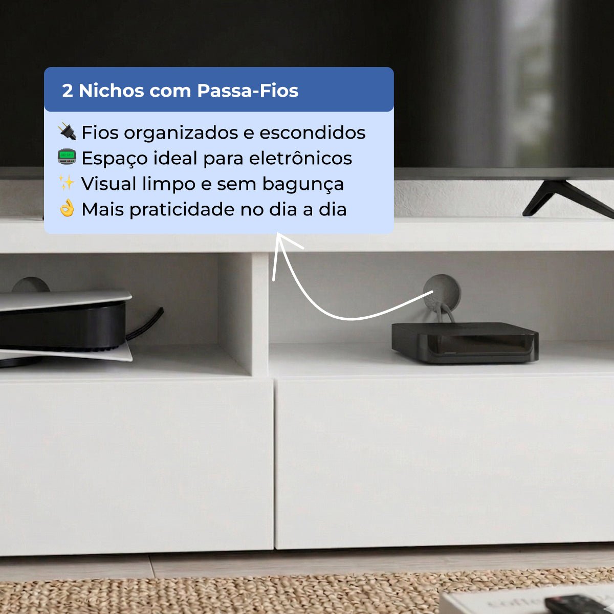 Rack para TVs até 50 Polegadas 2 Portas Aspen 135cm - Província - Rack com painel