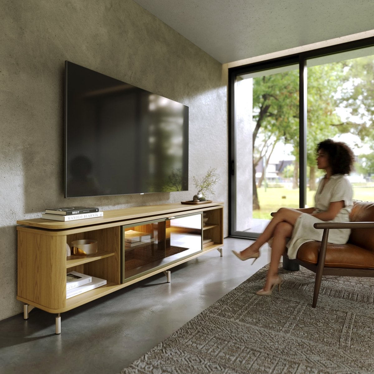 Rack para TVs até 75 Polegadas 100% MDF 1 Porta com Vidro Reflecta Lincoln Float 169cm - Província - Rack